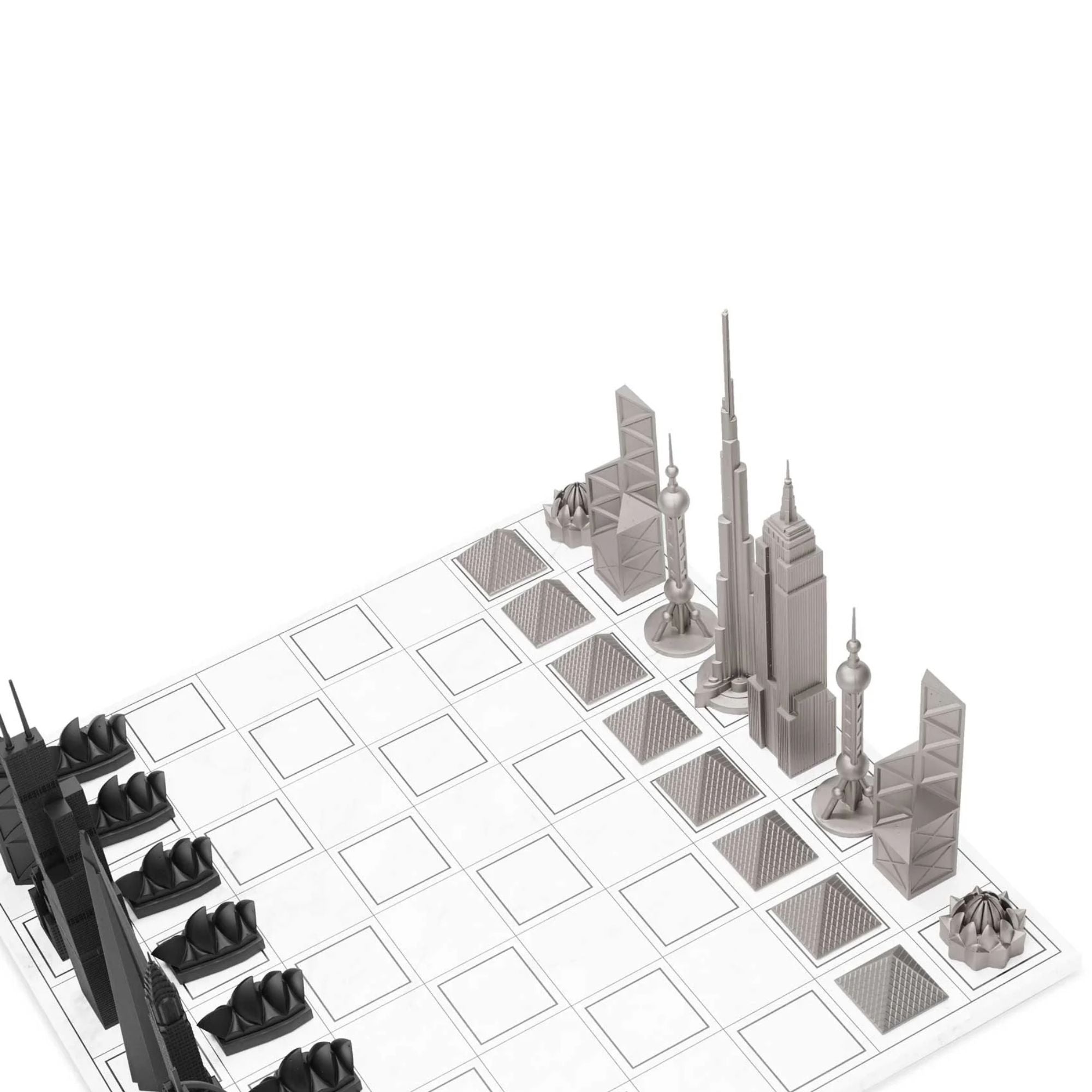 Stainless Steel World Icons Edition (with marble grid board) Skyline Chess