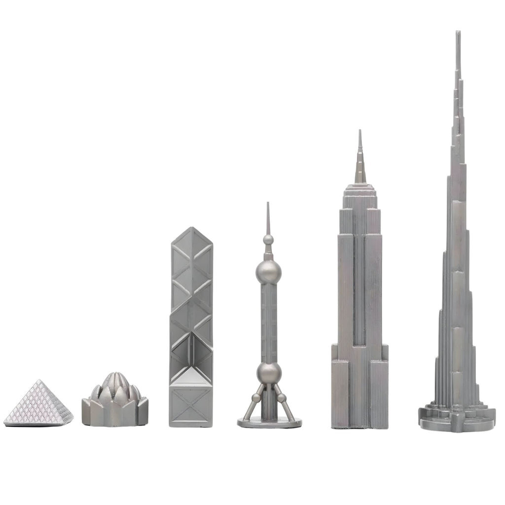 Stainless Steel World Icons Edition (with marble grid board) Skyline Chess