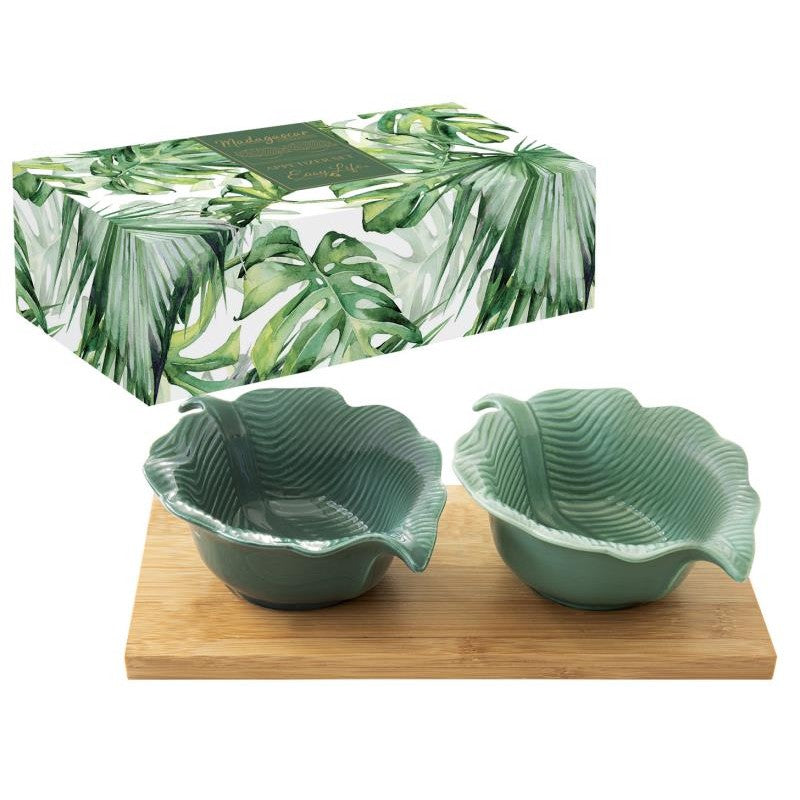 Set Aperitivo con 2 Ciotole In Porcellana Forma Foglia In Color Box Mada Easy Life