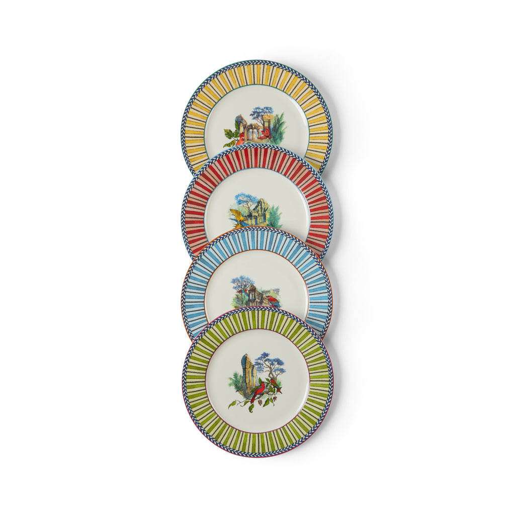 Set Di 4 Piatti Da Dessert In Porcellana Jungle Parrot Lisa Corti