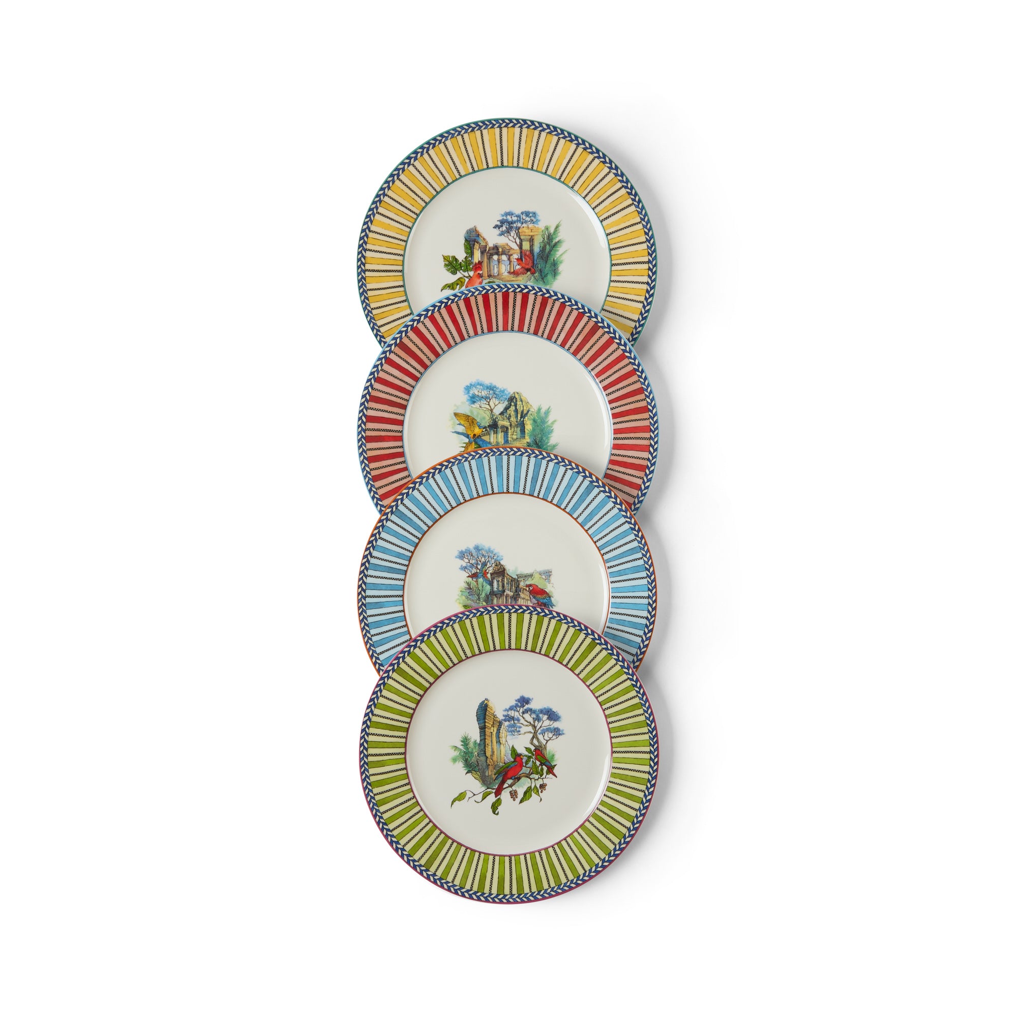 Set Di 4 Piatti Da Dessert In Porcellana Jungle Parrot Lisa Corti