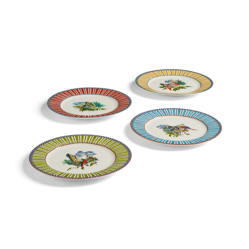 Set Di 4 Piatti Da Dessert In Porcellana Jungle Parrot Lisa Corti