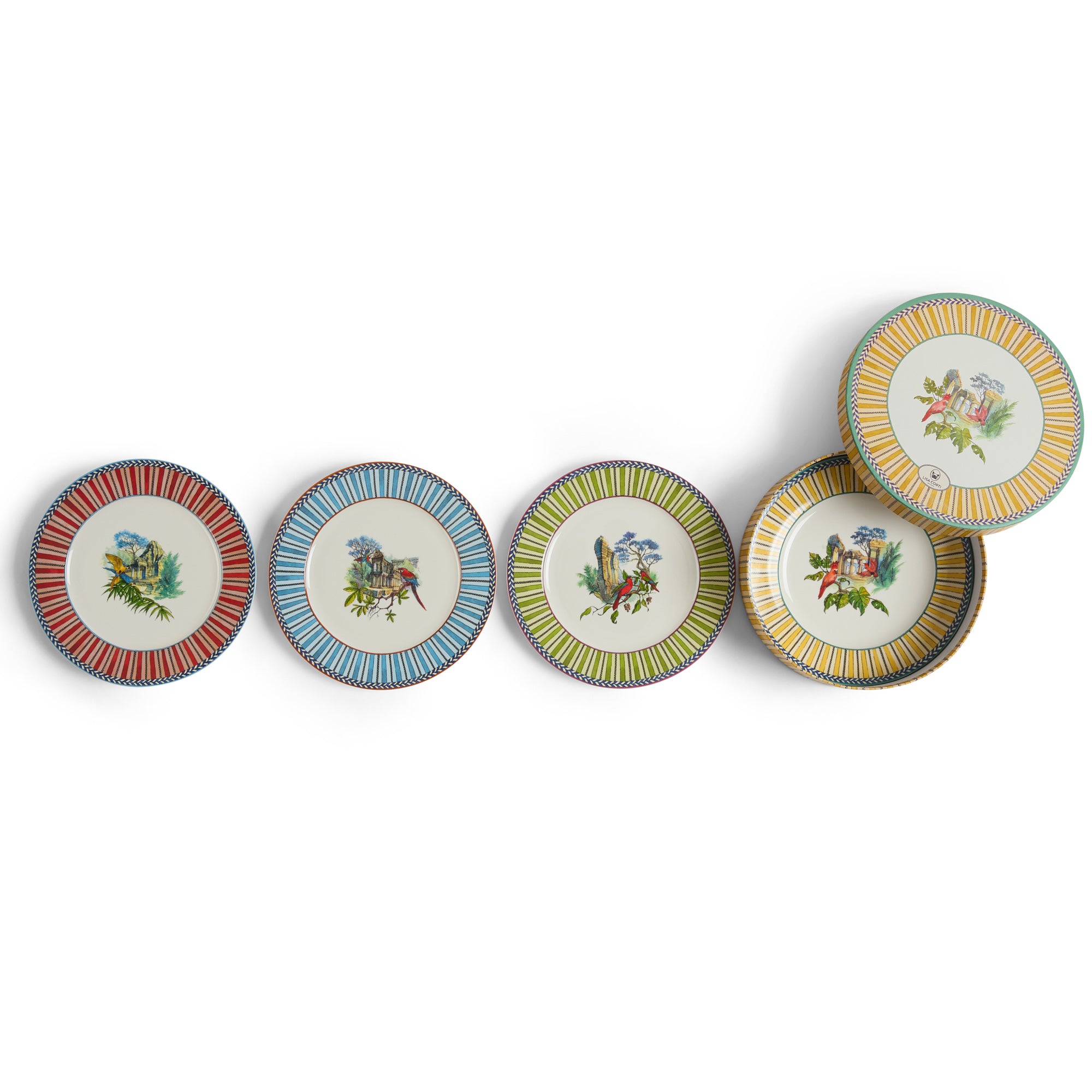 Set Di 4 Piatti Da Dessert In Porcellana Jungle Parrot Lisa Corti
