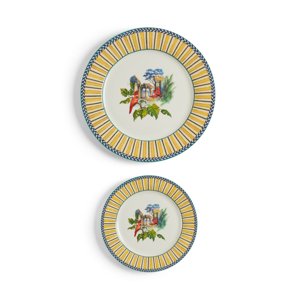 Set Di 2 Piatti In Porcellana Jungle Parrot Yellow Lisa Corti