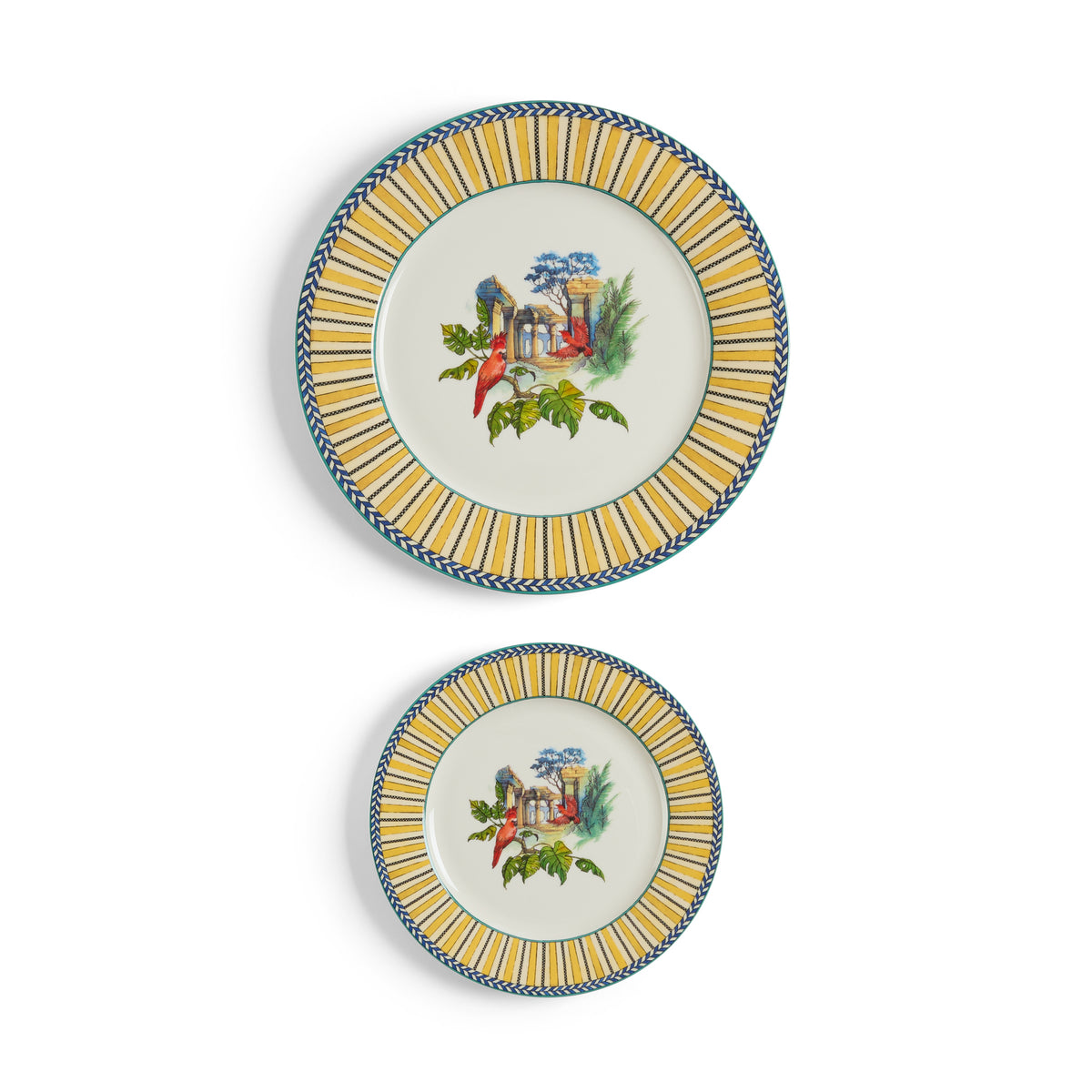Set Di 2 Piatti In Porcellana Jungle Parrot Yellow Lisa Corti