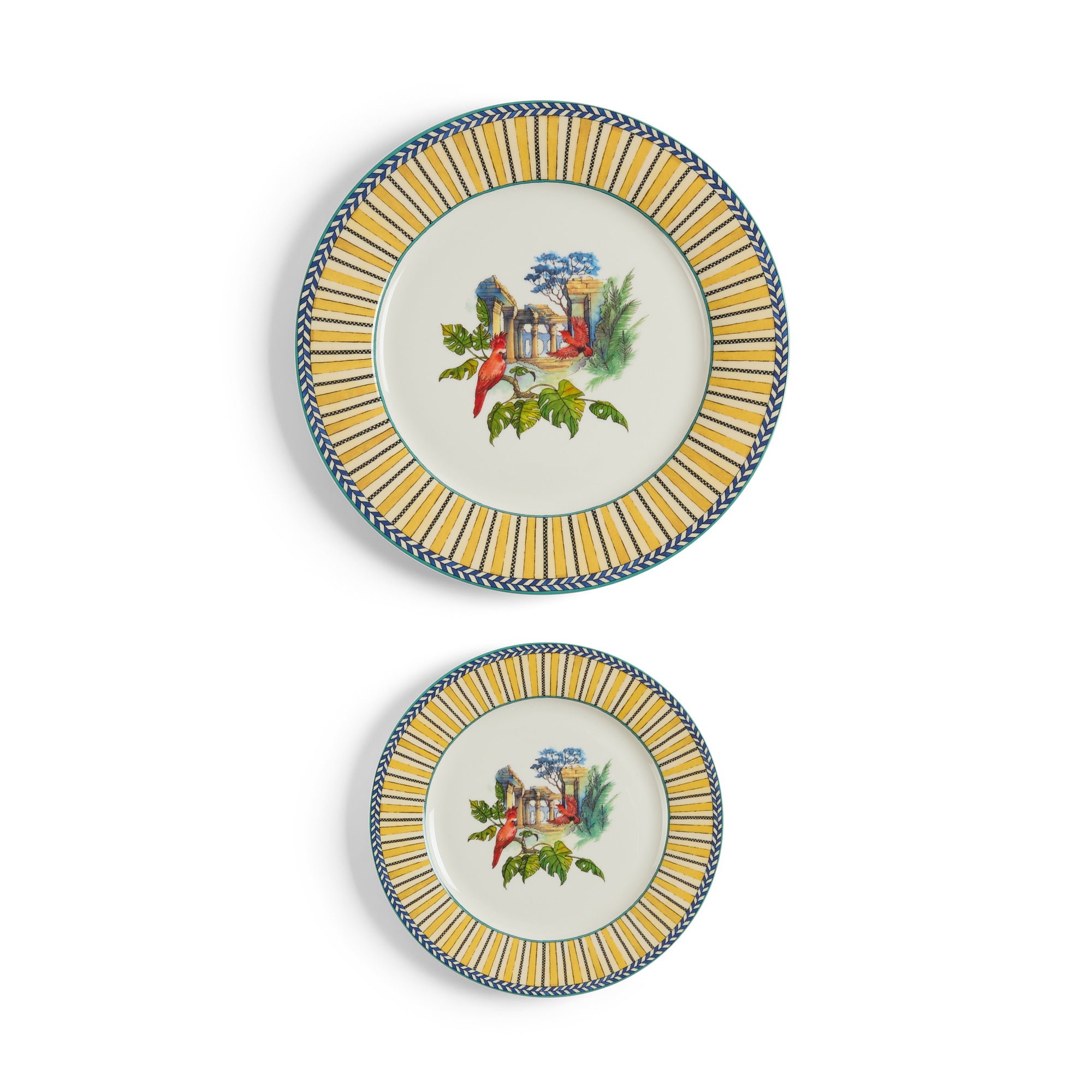 Set Di 2 Piatti In Porcellana Jungle Parrot Yellow Lisa Corti