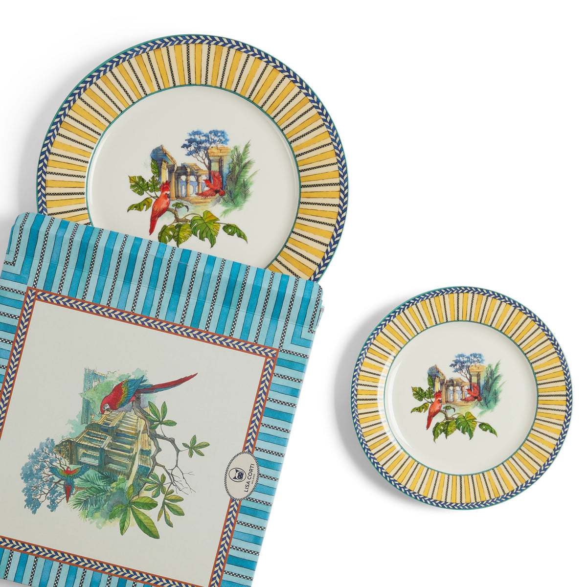 Set Di 2 Piatti In Porcellana Jungle Parrot Yellow Lisa Corti