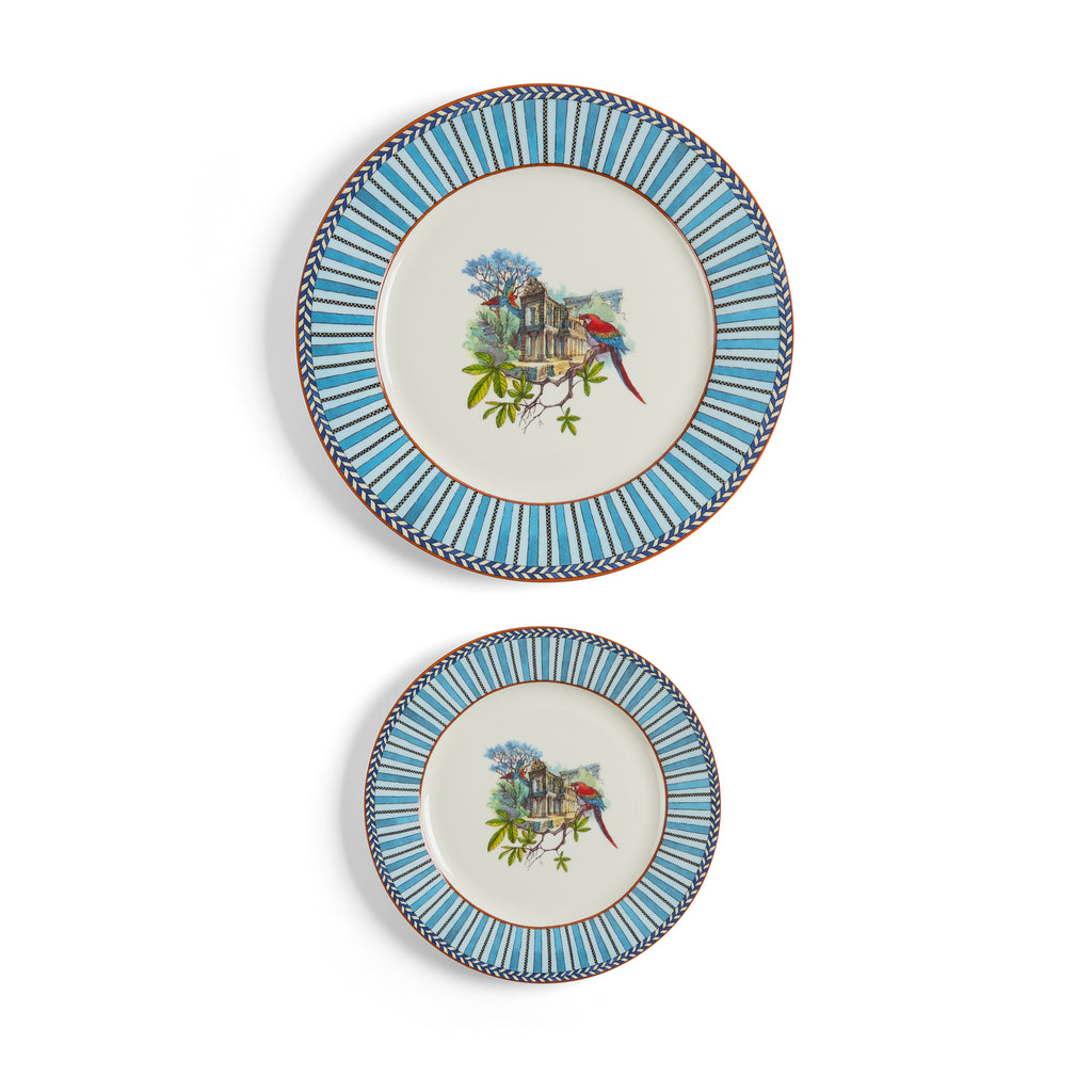 Set Di 2 Piatti In Porcellana Jungle Parrot Blue Lisa Corti