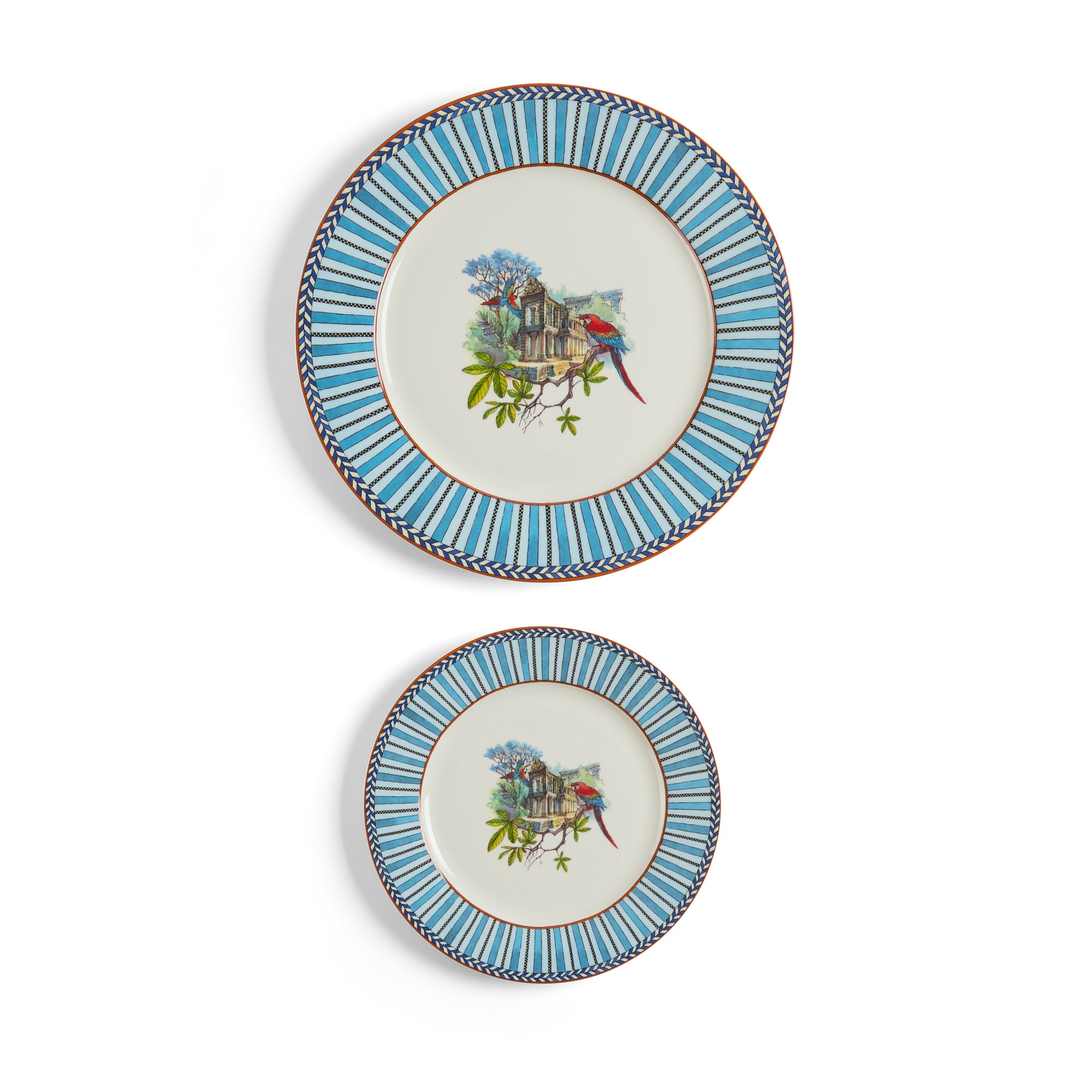 Set Di 2 Piatti In Porcellana Jungle Parrot Blue Lisa Corti