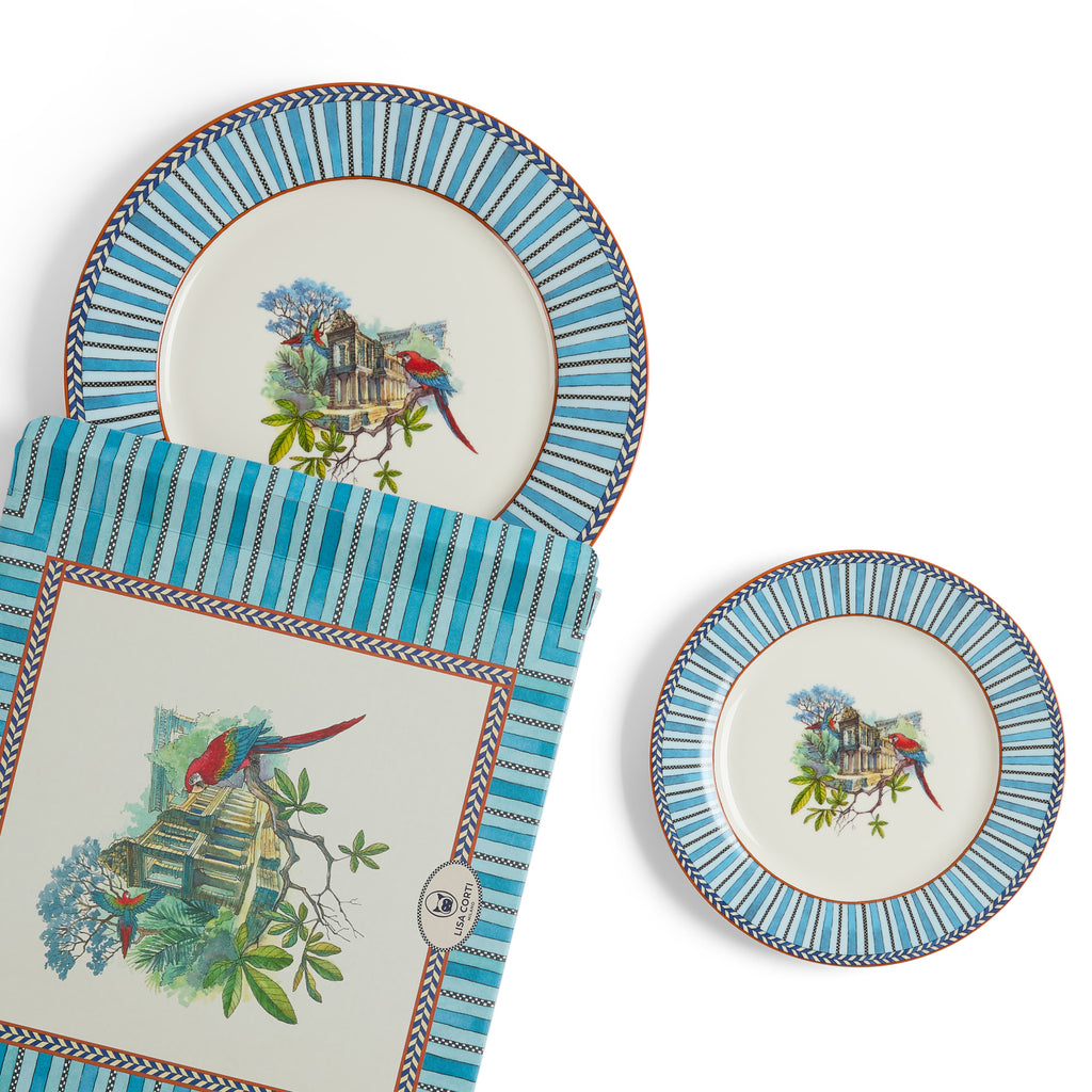 Set Di 2 Piatti In Porcellana Jungle Parrot Blue Lisa Corti