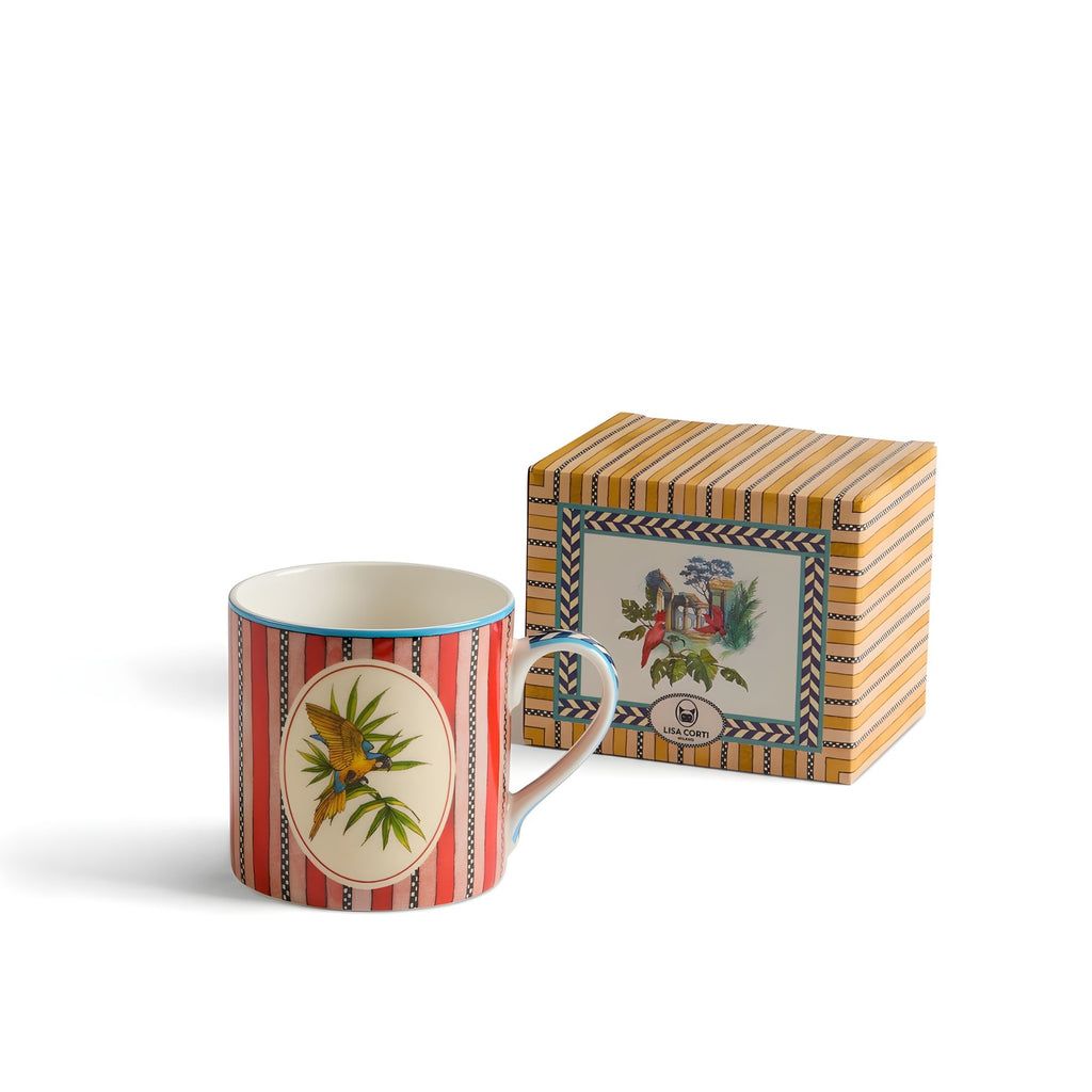 Mug Porcelain Jungle Parrot Red Lisa Corti