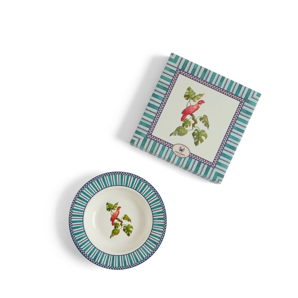 Soup Plate Jungle Parrot Peacock Lisa Corti