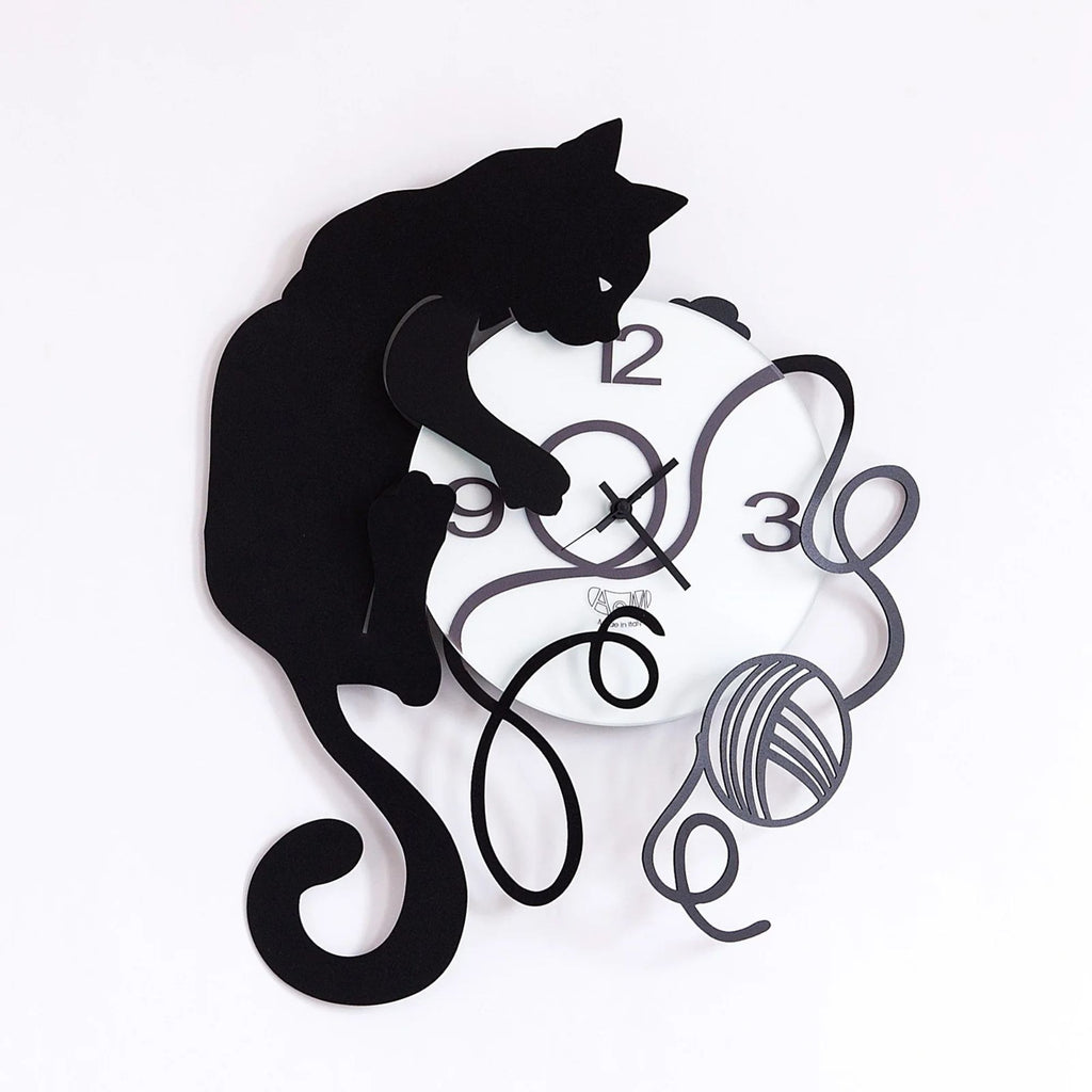 Orologio Gatto Gomitolo Nero Arti E Mestieri