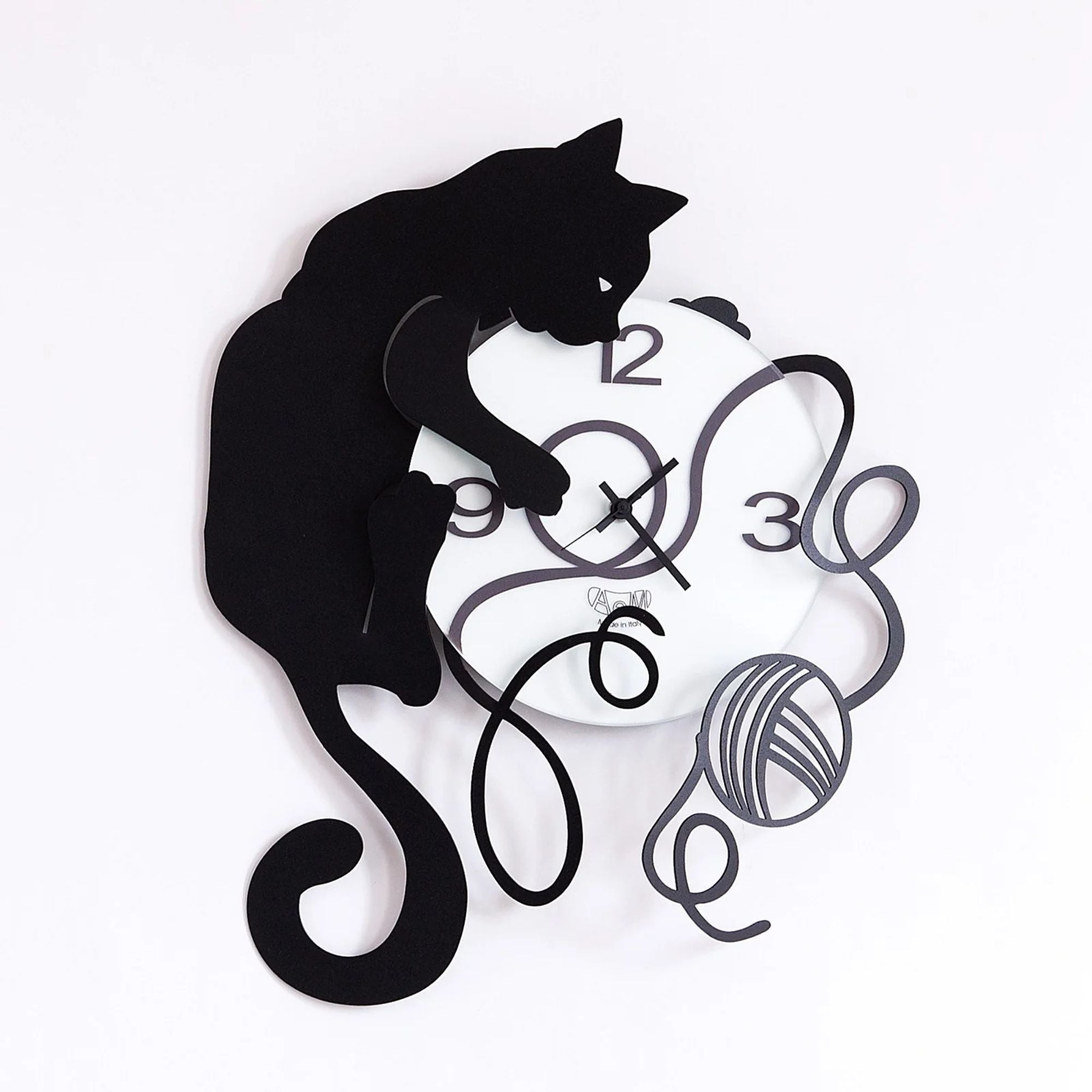 Orologio Gatto Gomitolo Nero Arti E Mestieri