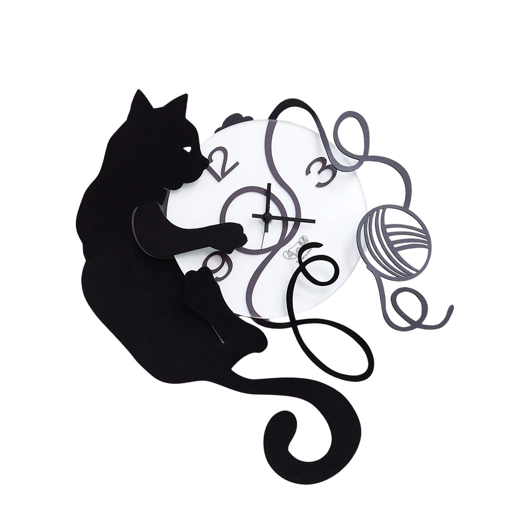 Orologio Gatto Gomitolo Nero Arti E Mestieri