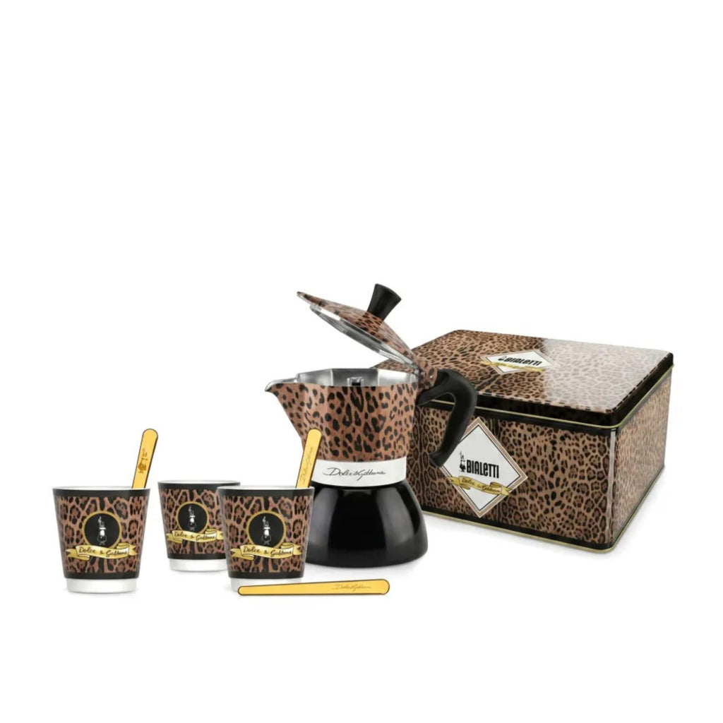 Set Moka 4Tz Induzione +Bicchierini E Palette D&G Leo Bialetti Exclusive