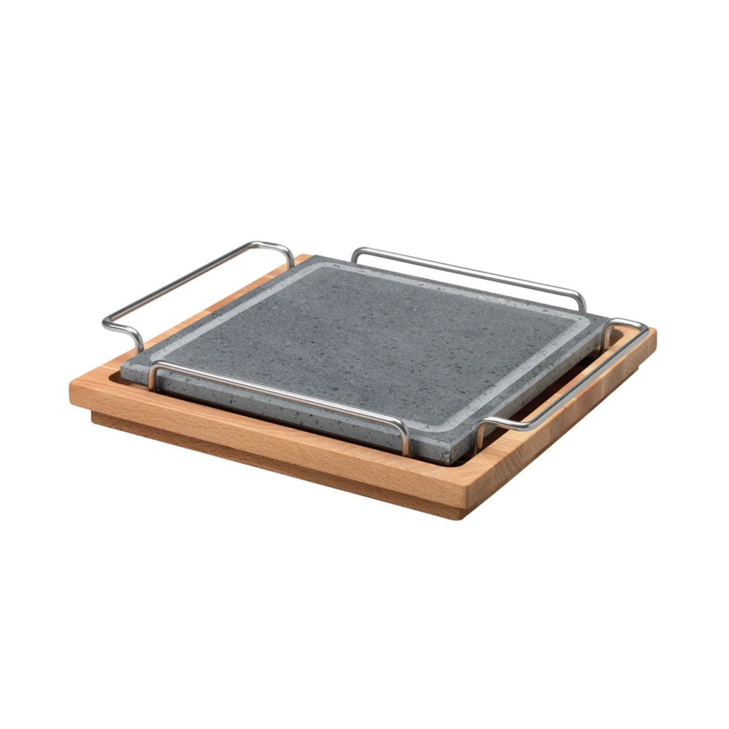 Pietra quadrata cm 25 x 25 con supporto inox e basamento legno Pentole Agnelli
