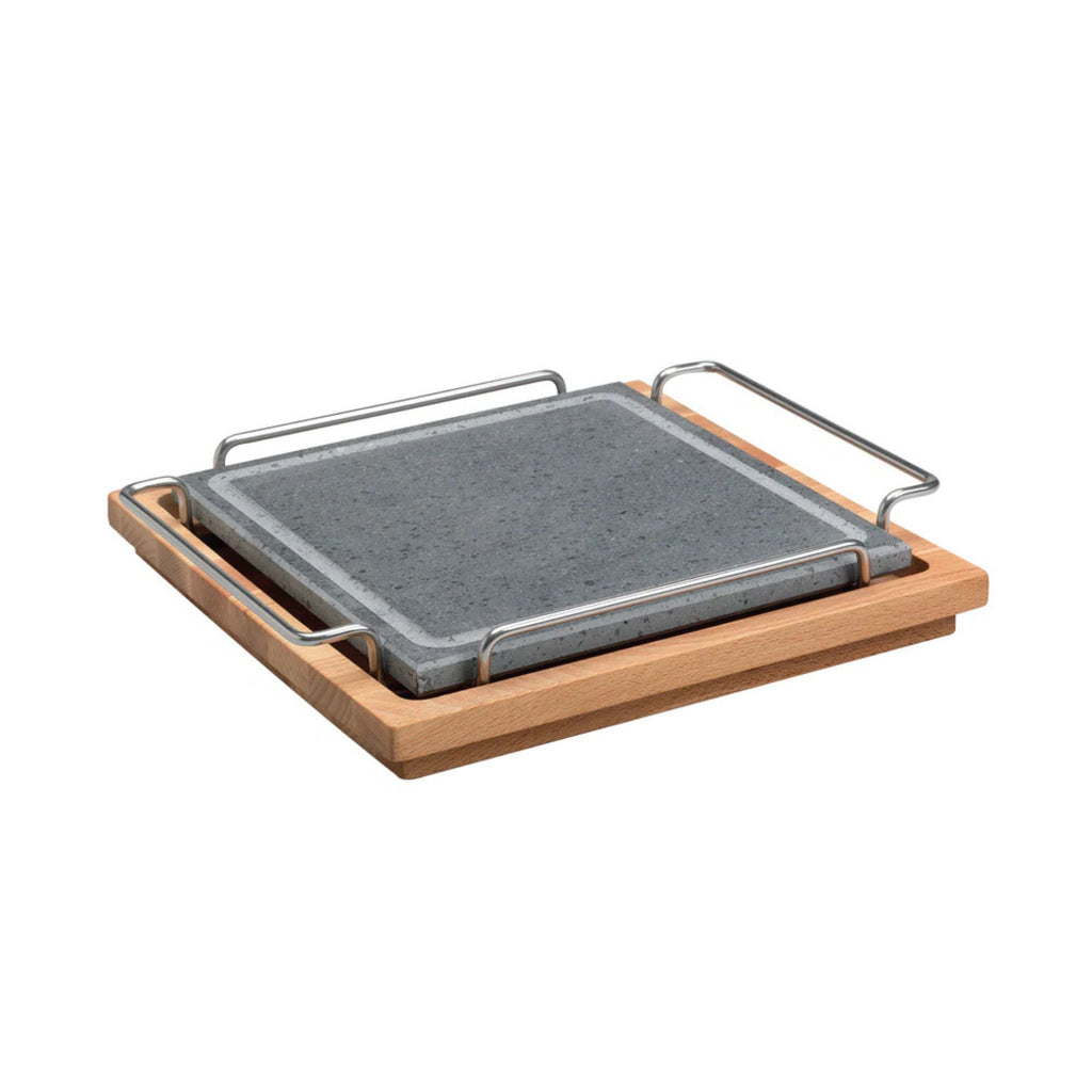 Pietra quadrata cm 25 x 25 con supporto inox e basamento legno Pentole Agnelli