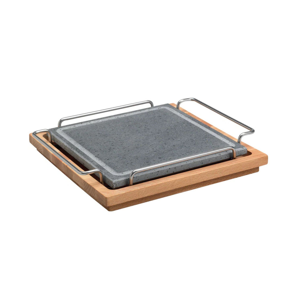 Pietra quadrata cm 25 x 25 con supporto inox e basamento legno Pentole Agnelli