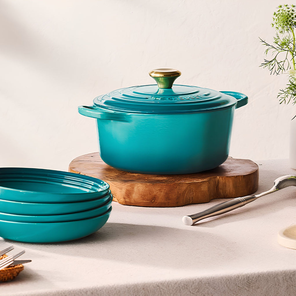 Cocotte rotonda Evolution in ghisa vetrificata 24 cm Bleu Riviera Le Creuset