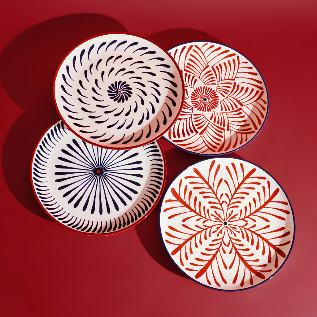 Set 4 Dinner Plate Red Blue Bazaar Serax