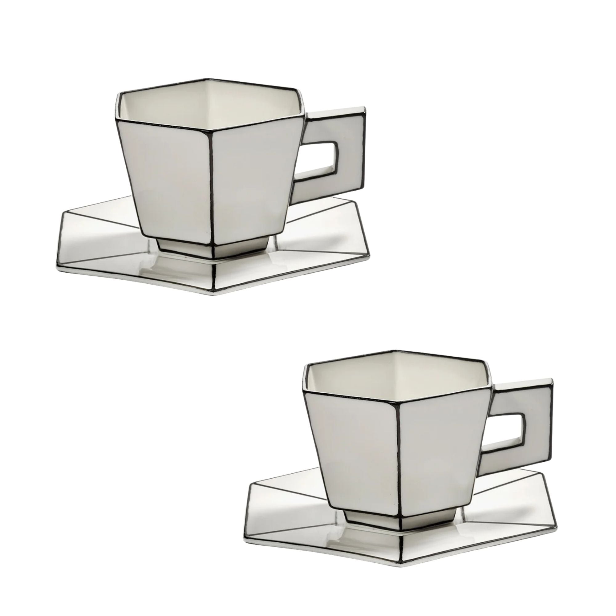 Set of 2 Cappuccino Cup + Saucer White/black Serax