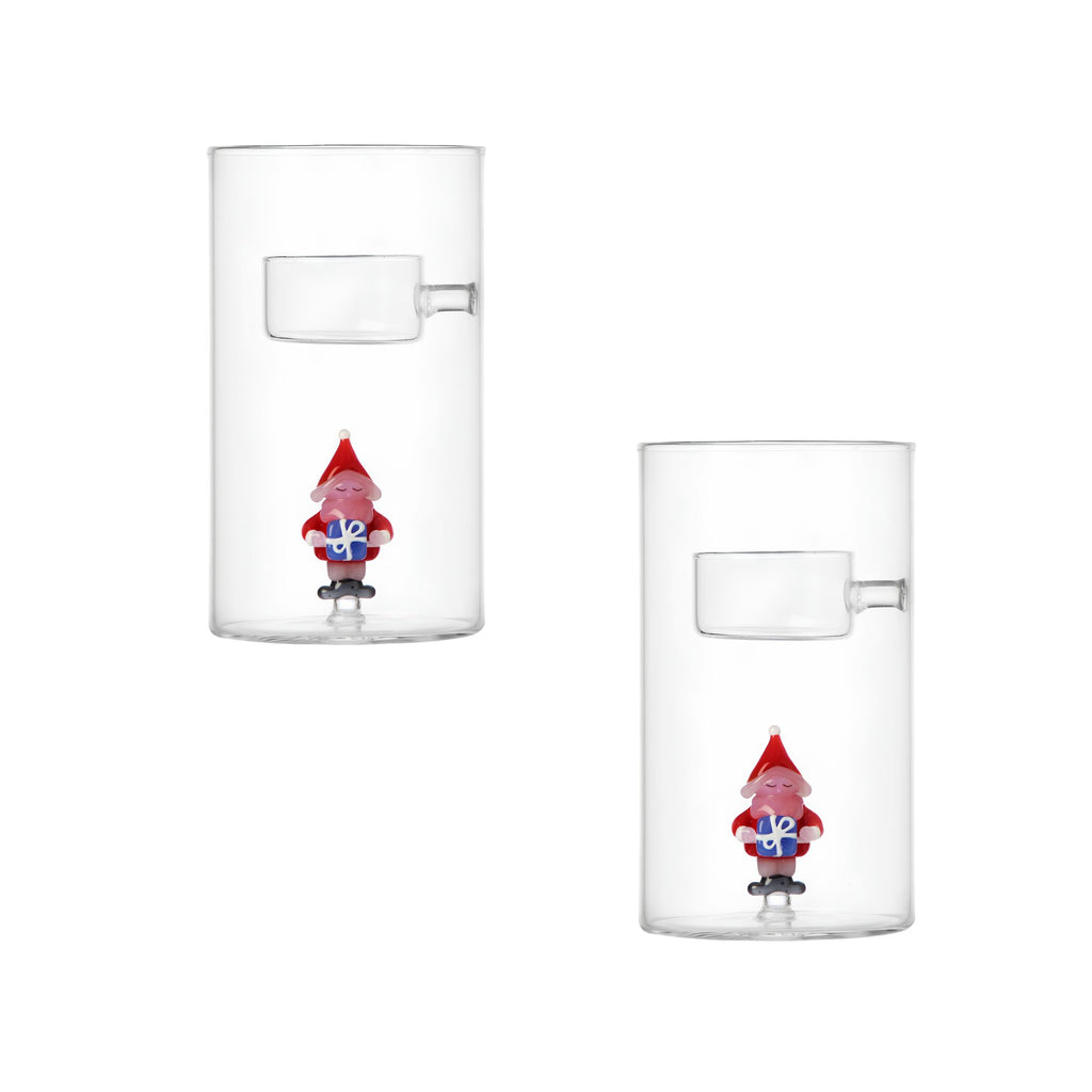 Set 2 Tealight Babbo Natale Con Regalo Azzurro Ichendorf