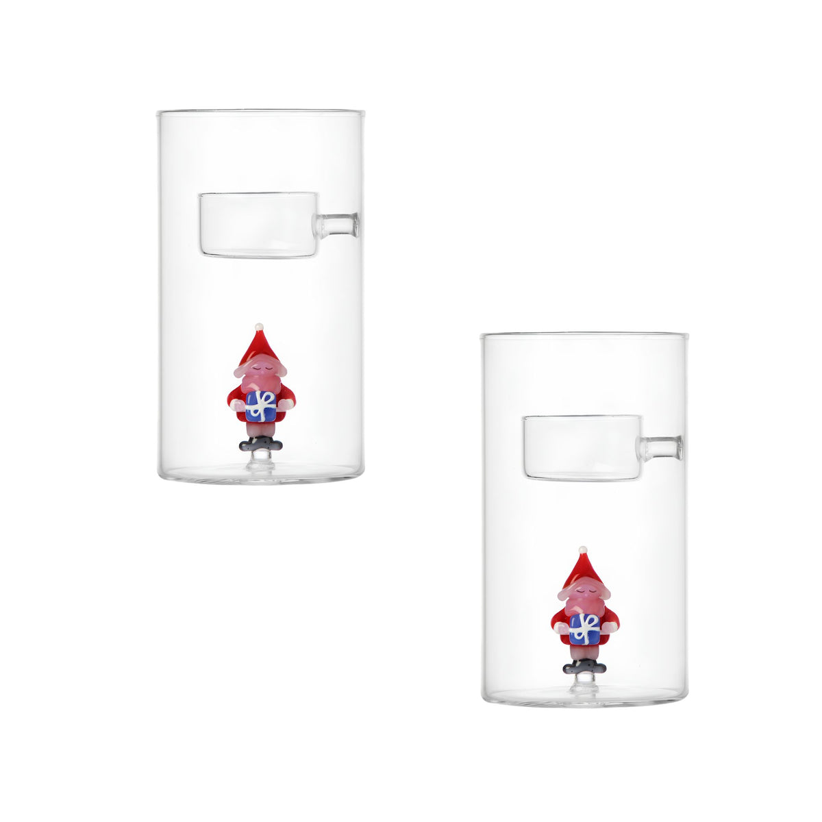 Set 2 Tealight Babbo Natale Con Regalo Azzurro Ichendorf