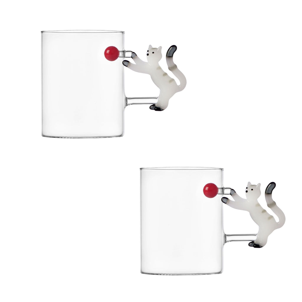 Set 2 Mug Gatto Bianco Con Palla Rossa Ichendorf