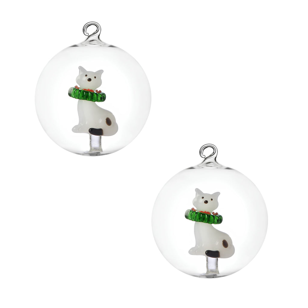 Set 2 Palle Natale Gatto Bianco Con Ghirlanda Ichendorf