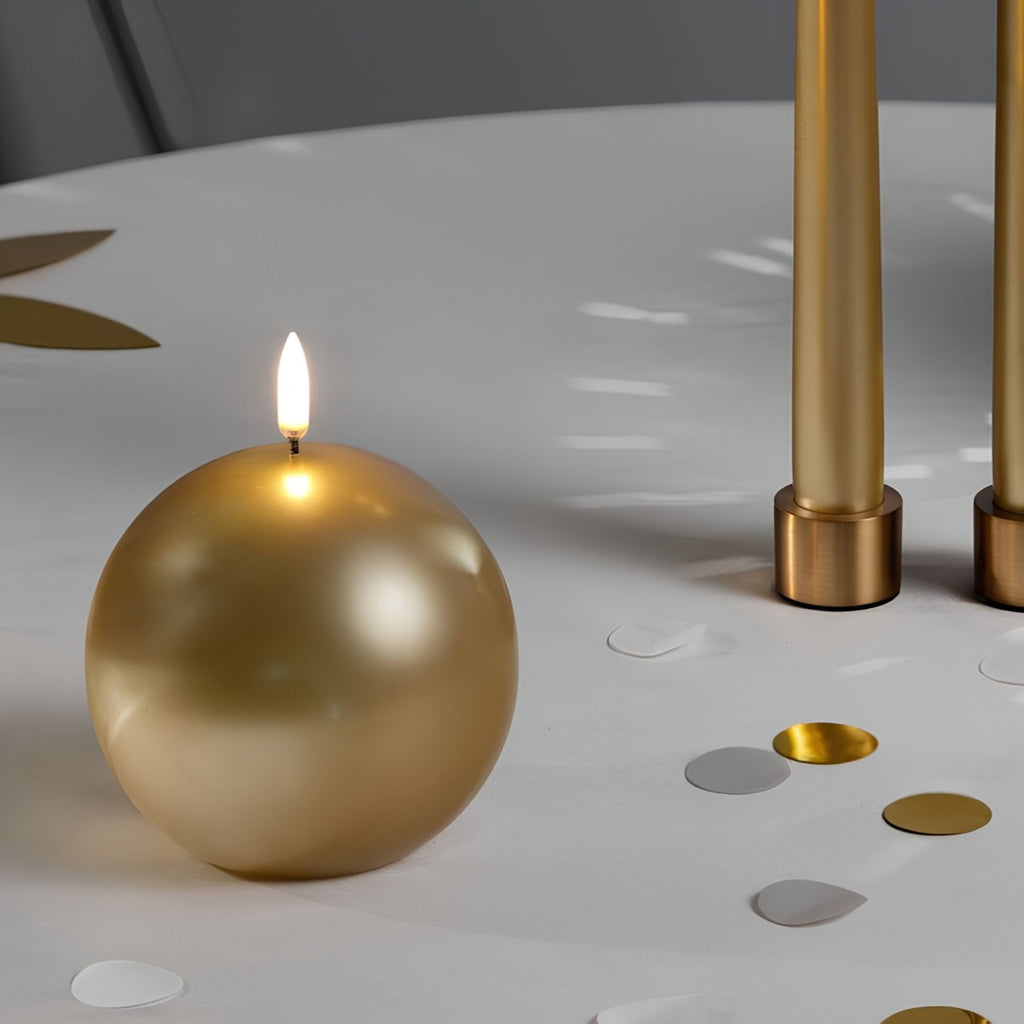 LED round candle, Gold finish, 10x10 cm Uyuni Lighting