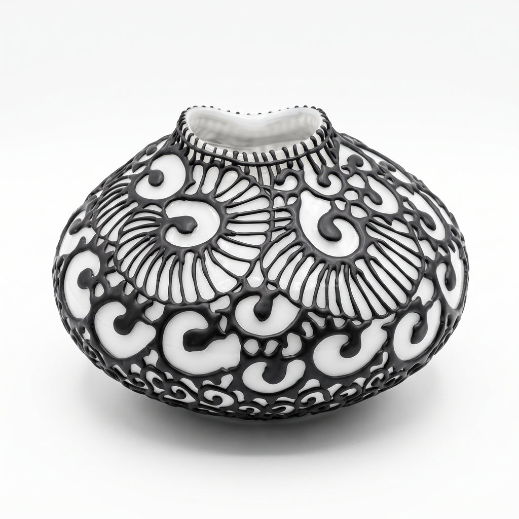 Vaso Bianco Satinato Pizzo Nero In Silicone Edg