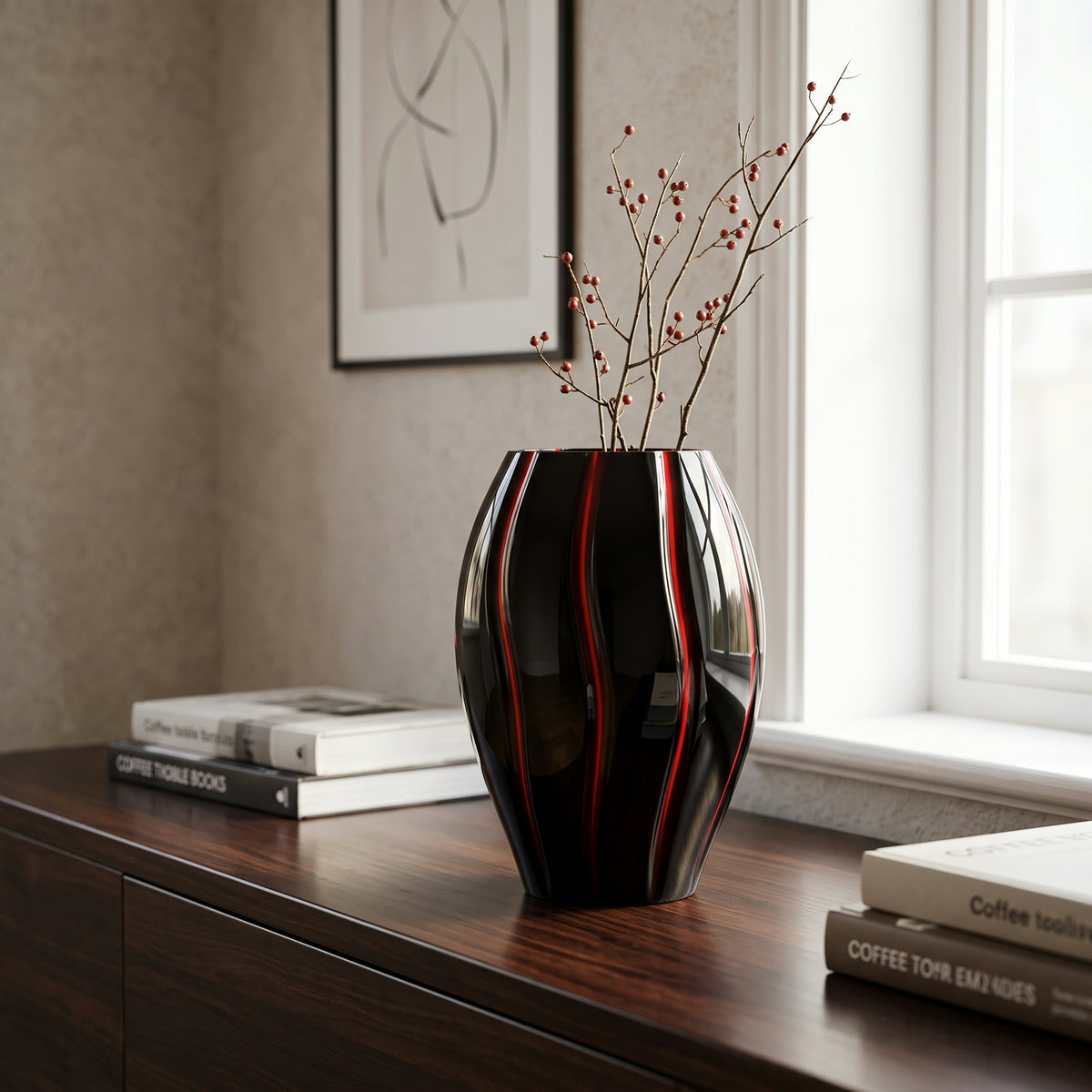 Vaso In Cristallo Nero Onde Rosse Rogaska