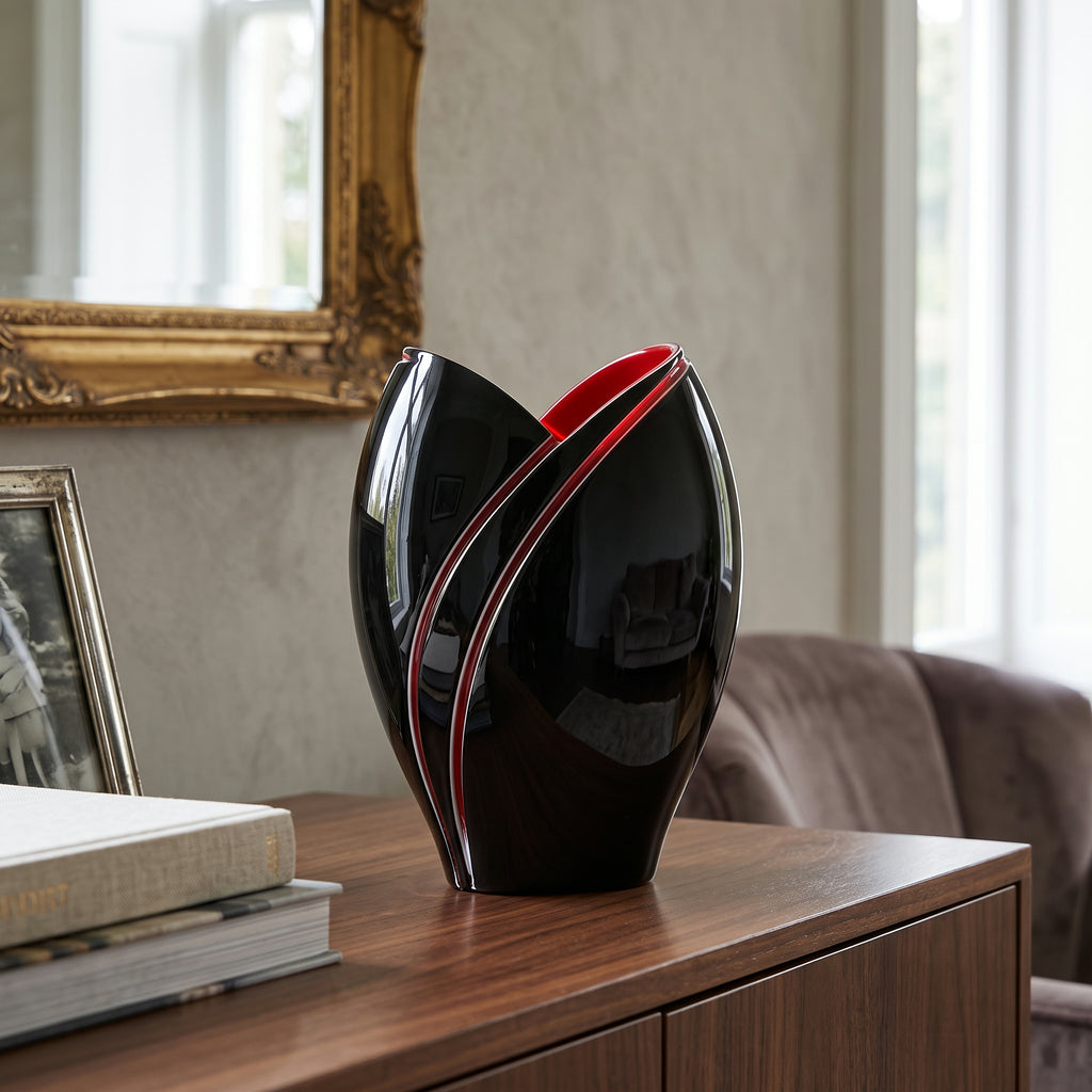 Vaso Tulipano Nero E Rosso Rogaska