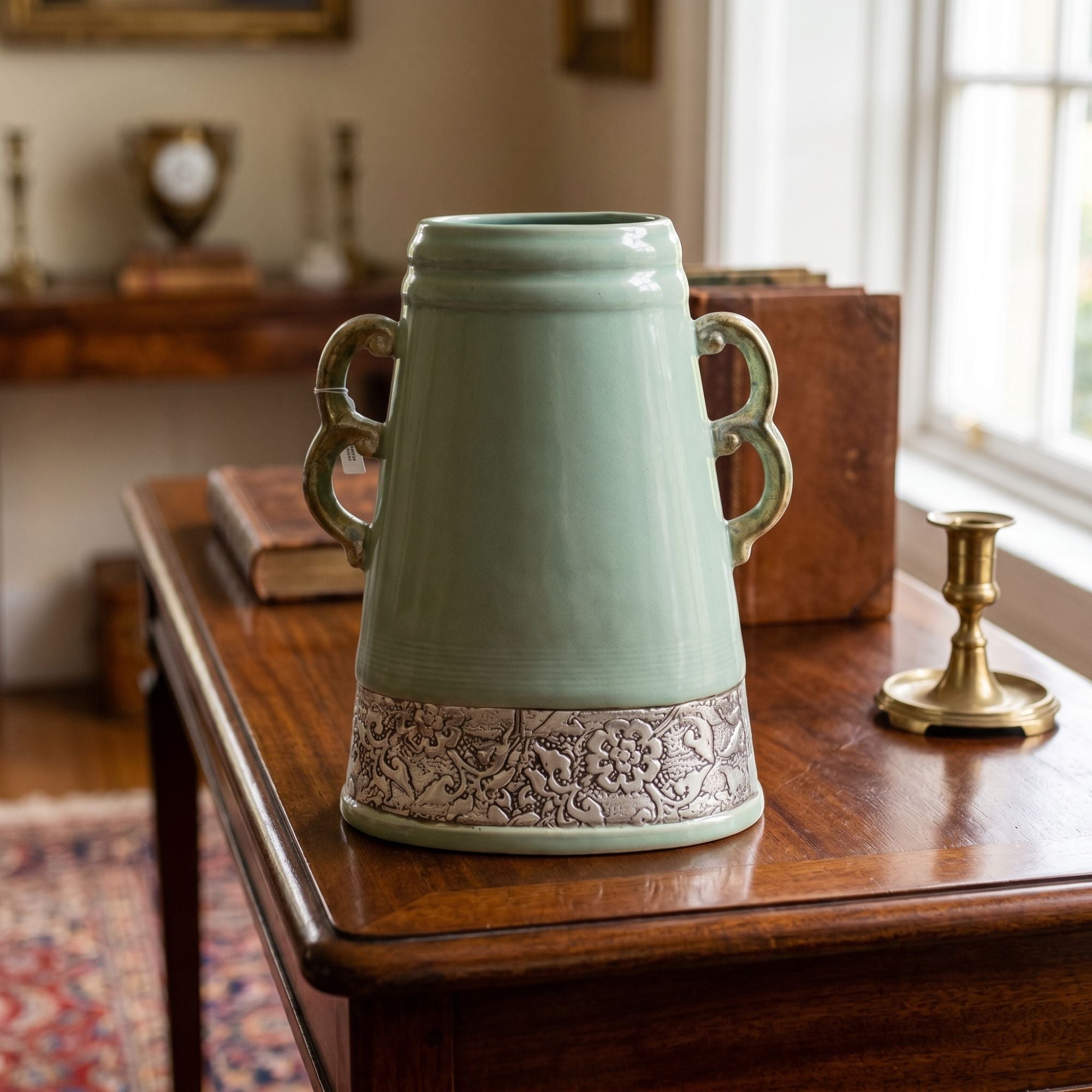 Vaso Bimanici Con Greca Verde Edg
