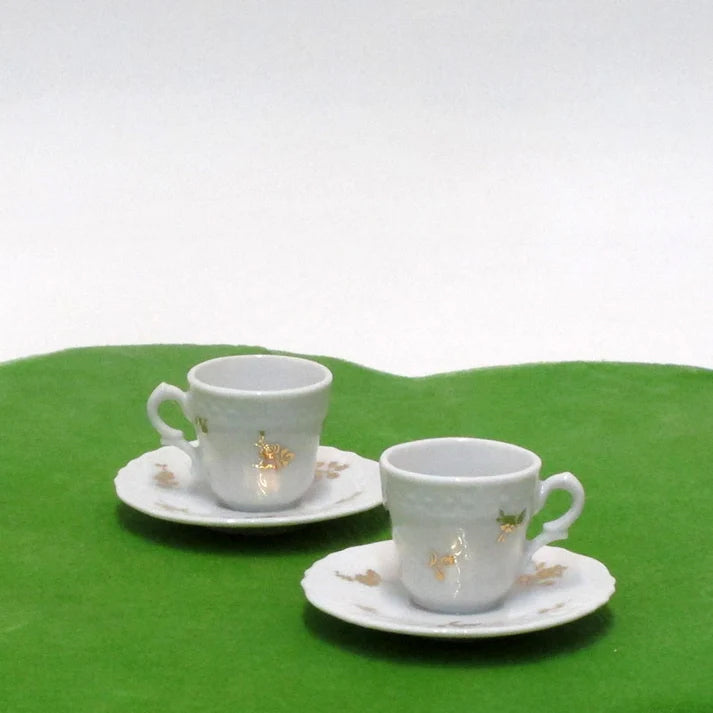 2 Tazze Caffe Mignon Decoro Foglie Ginori 1735