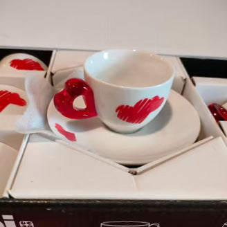 Set 6 Tazzine Caffe C/Piattino Love Rosso Trasparente Guzzini