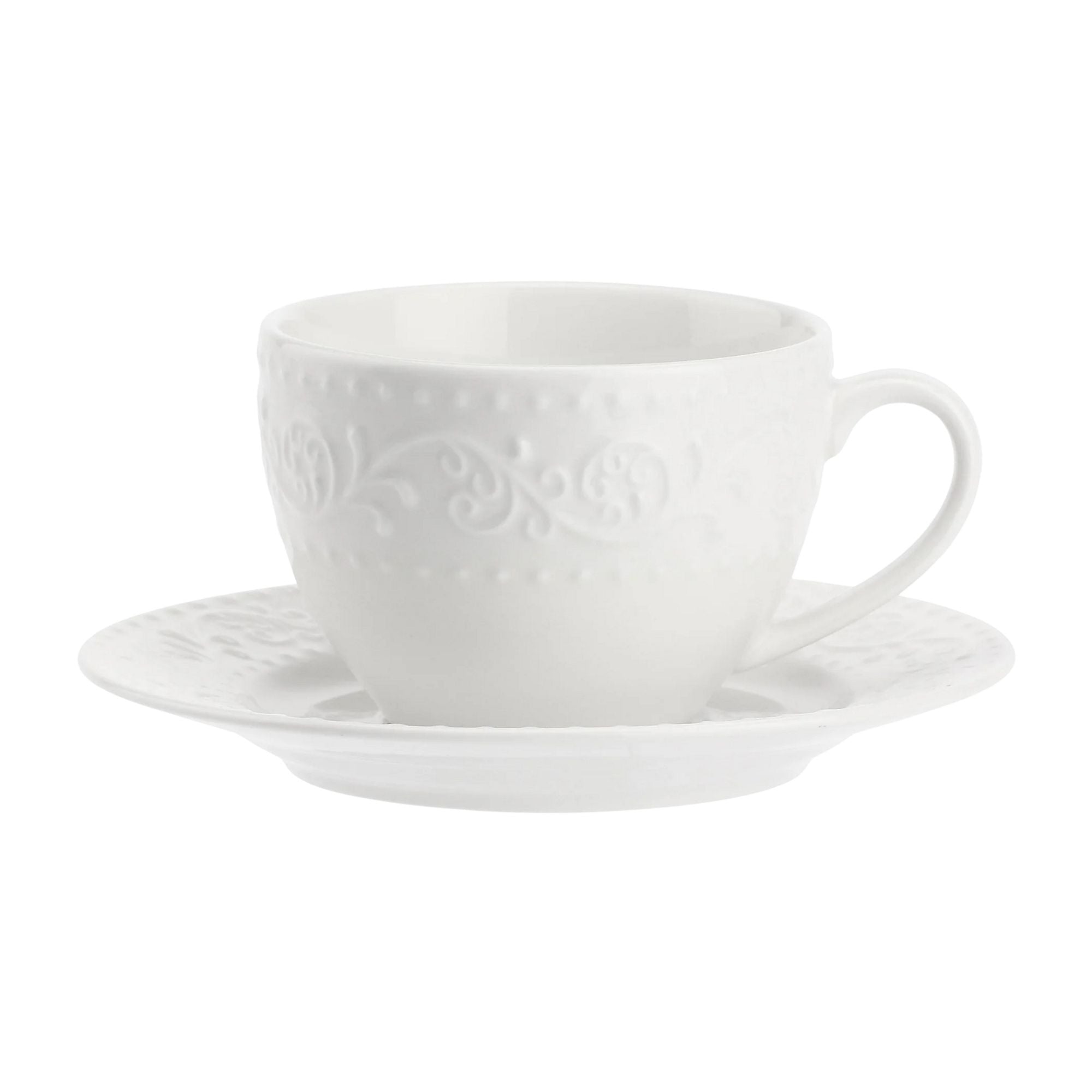 Set da 6, Tazza Te con piattino, Sognante La Porcellana Bianca