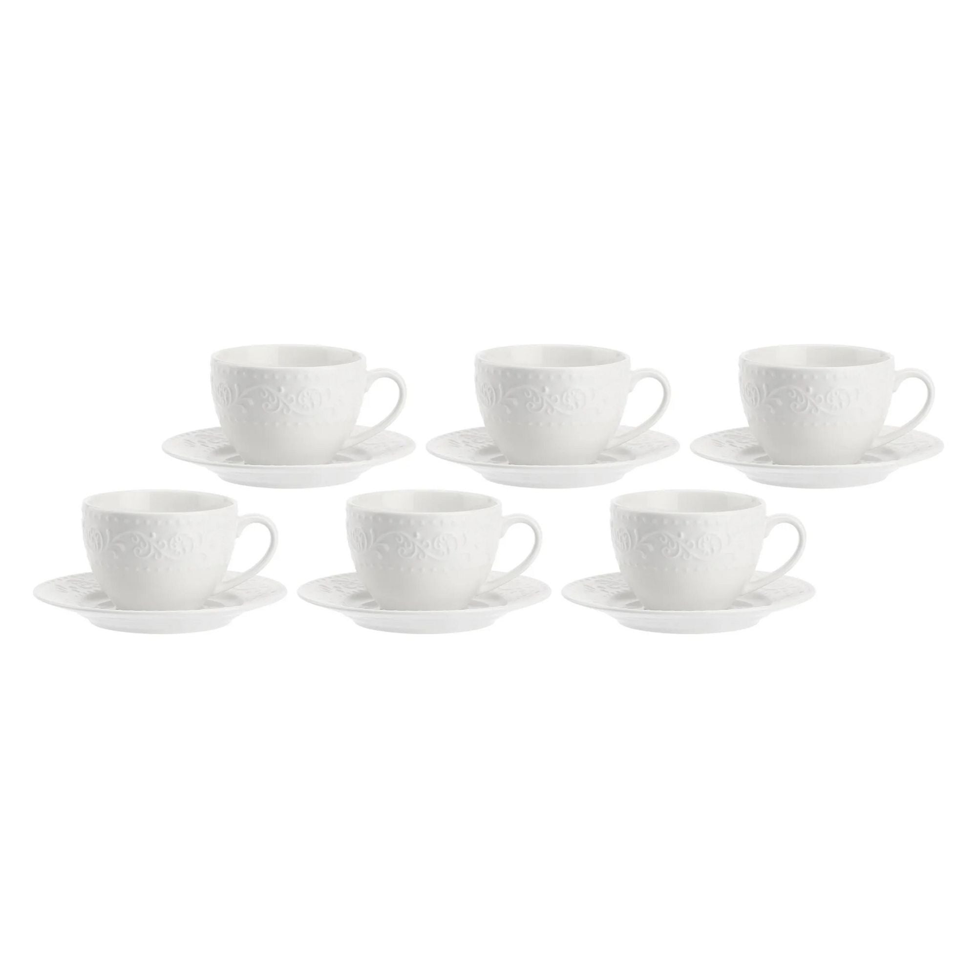 Set da 6, Tazza Te con piattino, Sognante La Porcellana Bianca