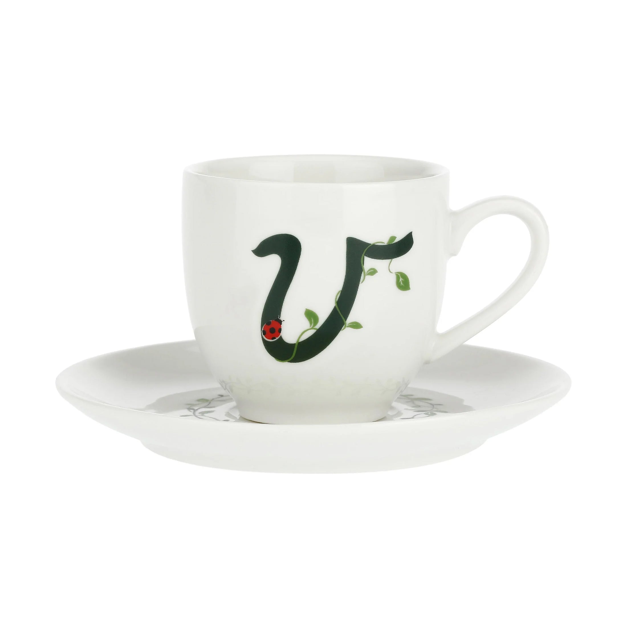 Tazza Caffe` con piattino `V`, Solotua La Porcellana Bianca