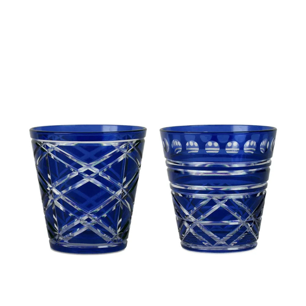 Set 2 Tumbler Vetro Intagliati - Blu Baci Milano